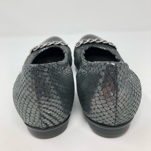 AGL Ballet Flats Shoes 5 35 Black Cap Chain Italy Women Attilio Snakeskin Silver - Picture 7 of 8